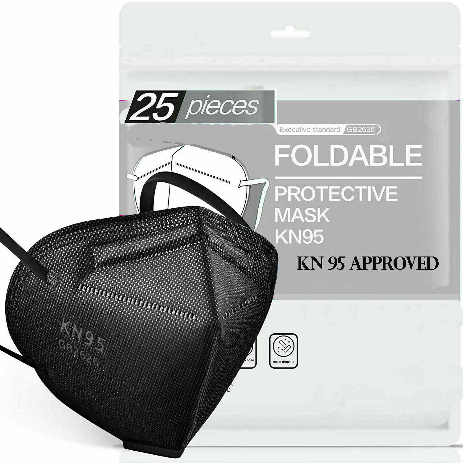 Black Color KN95 Protective 5 Layer Face Mask Disposable Respirator BFE 95%