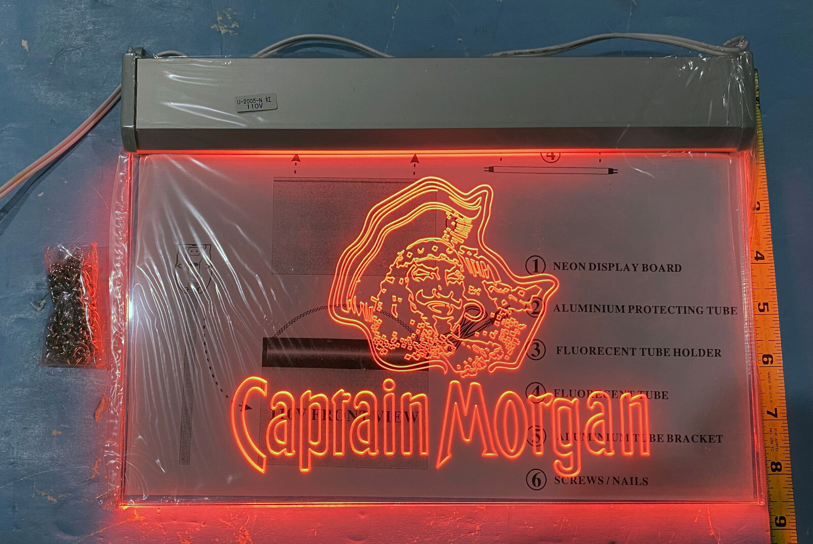 Captain Morgan Neon Fluorescent Hanging Display Board Sign – 12″ X 8.5″ 110v