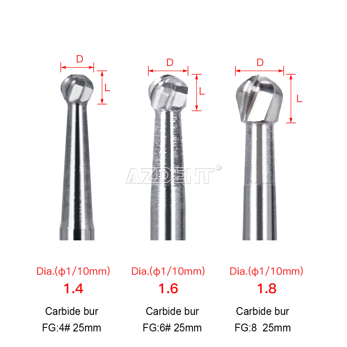 AZDENT Dental Surgical Handpiece FG Bur Tungsten Carbide Round/Straight Fissure