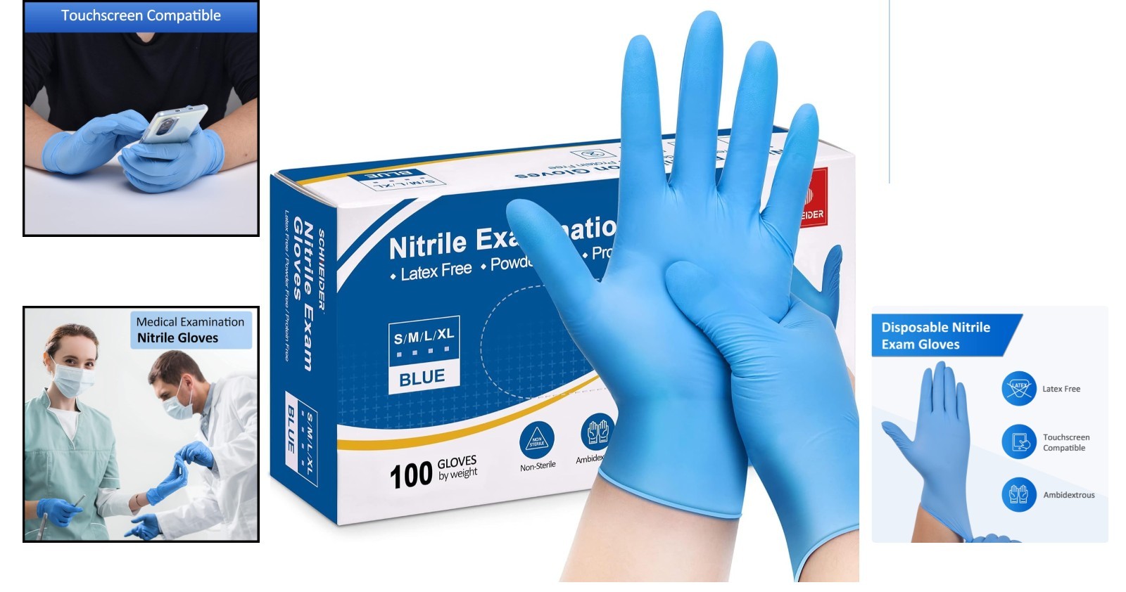 Blue Nitrile Exam Gloves – 9.5″ Long, 4 mil, Ambidextrous, Latex & Powder Free