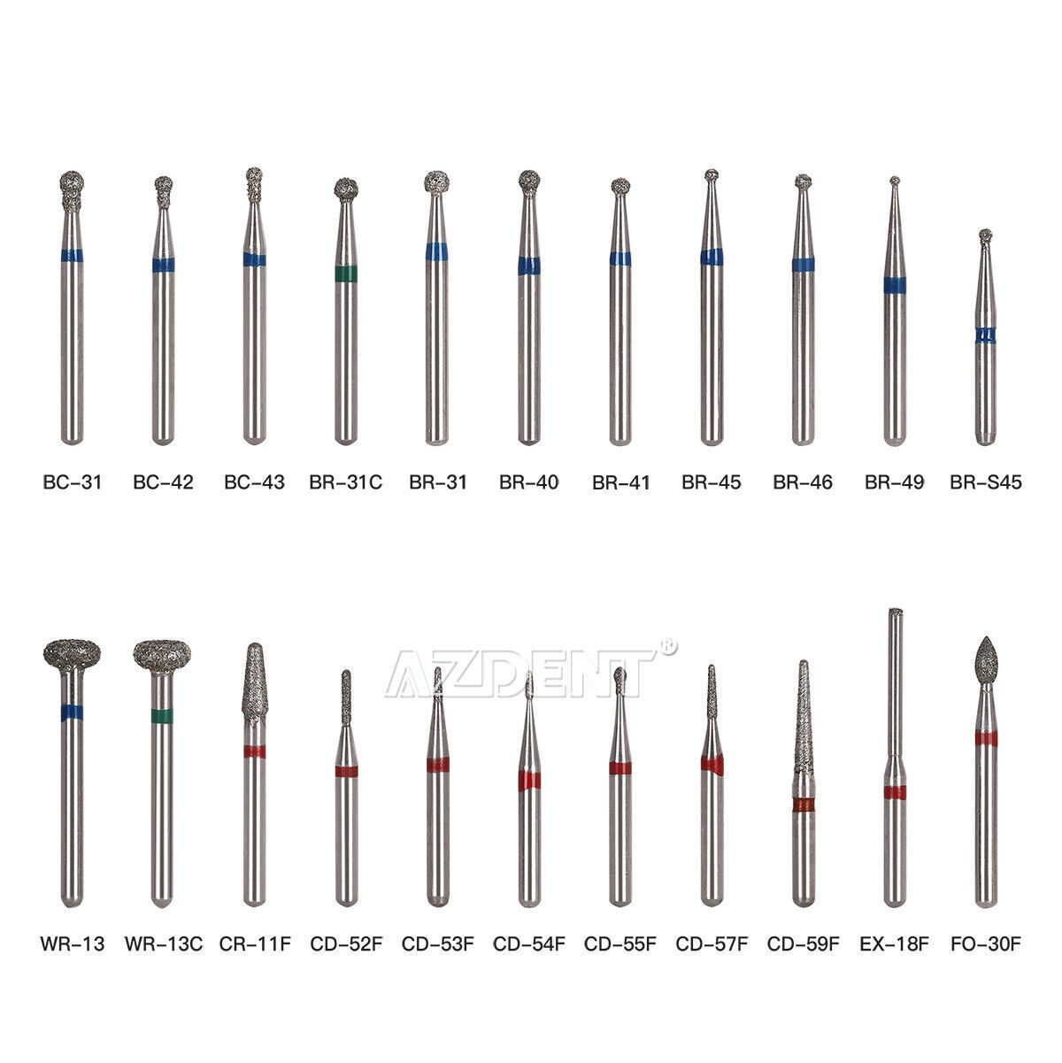 AZDENT Dental Diamond Burs For High Speed Handpiece Friction Grip 5Pcs/Box