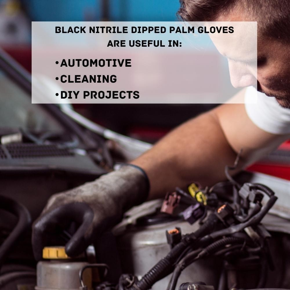12-24 Black Nitrile Coated Plam Nylon Industrial Work Non-Disposable Gloves