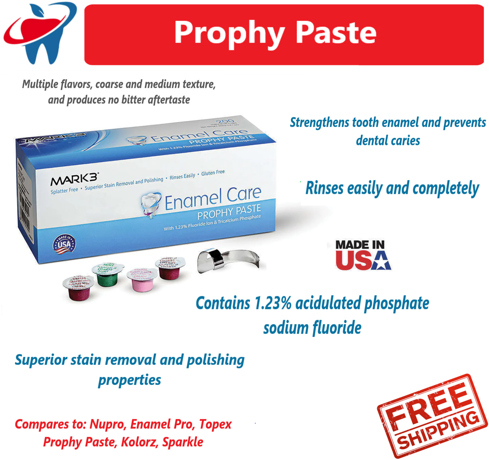 Dental Prophy Paste Prophylaxis Non Splatter Mark3 All types & Flavors 50-600/Bx