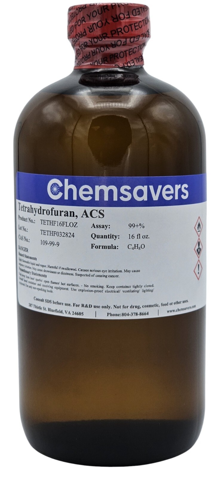 Tetrahydrofuran, ACS, 99+%, 16 fl oz.