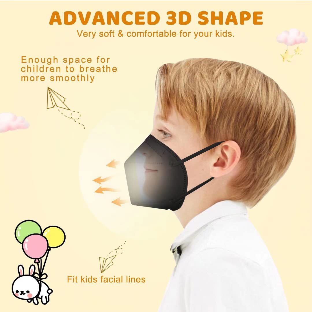 1-200 Kid Child Boy Disposable Black KN95 Face Mask 5Layer C.E Approval FFP 95%