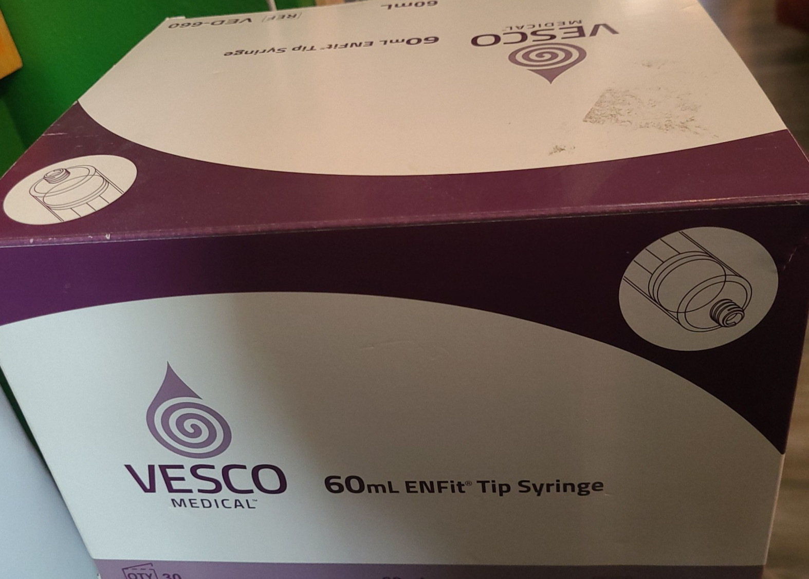 Vesco ENFit Enteral Syringe Medical 60mL Purple/Clear 30 Count New open box