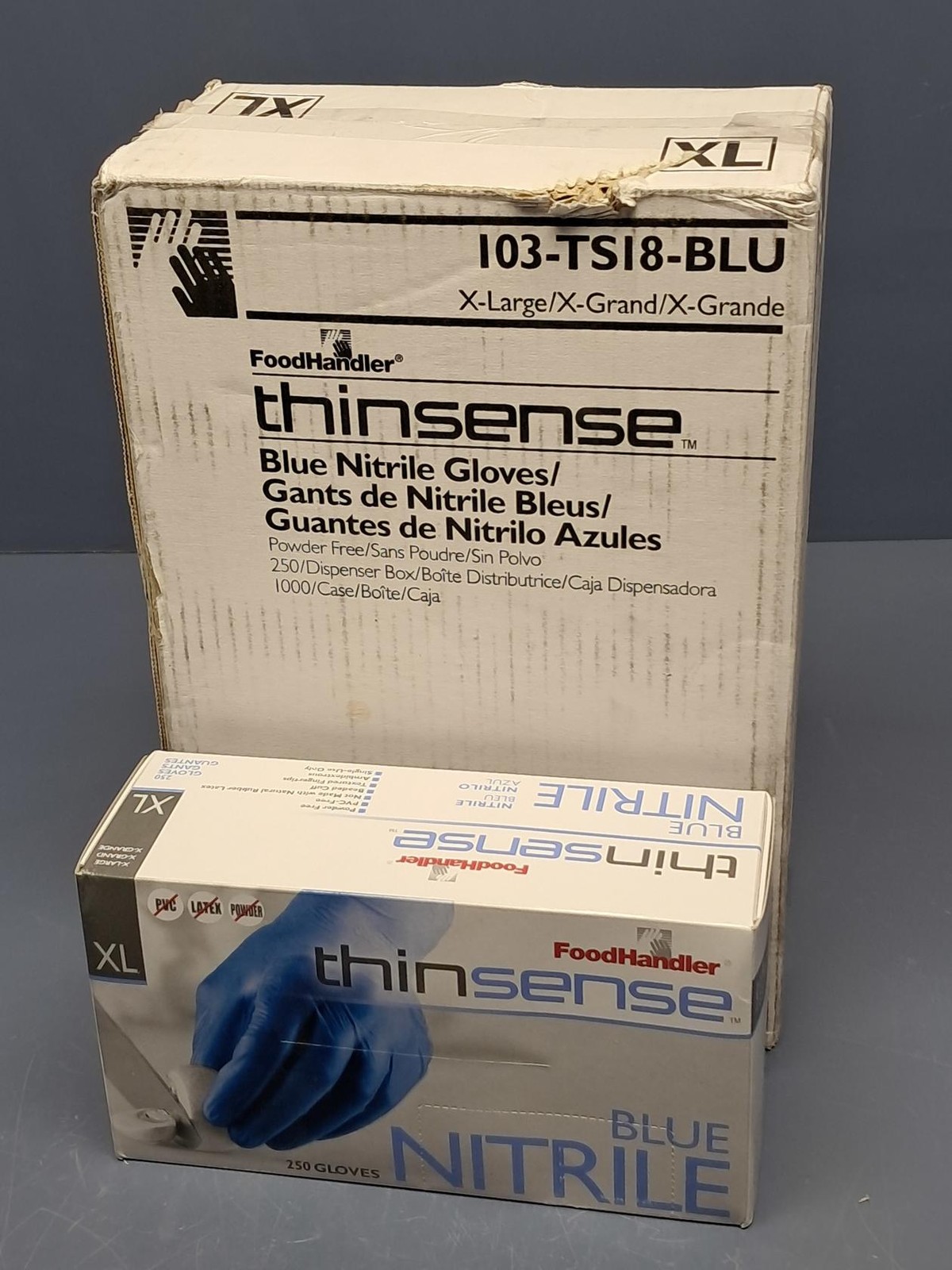 (1000 Gloves) FoodHandler Thinsense 103-TS18-BLU Nitrile Powder Free XL Blue