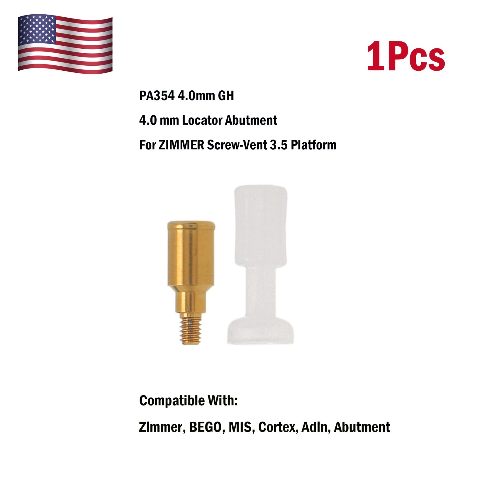 Dental Zest Locator Attachment Abutment for Zimmer ZimVie 3.5mm Implant platform