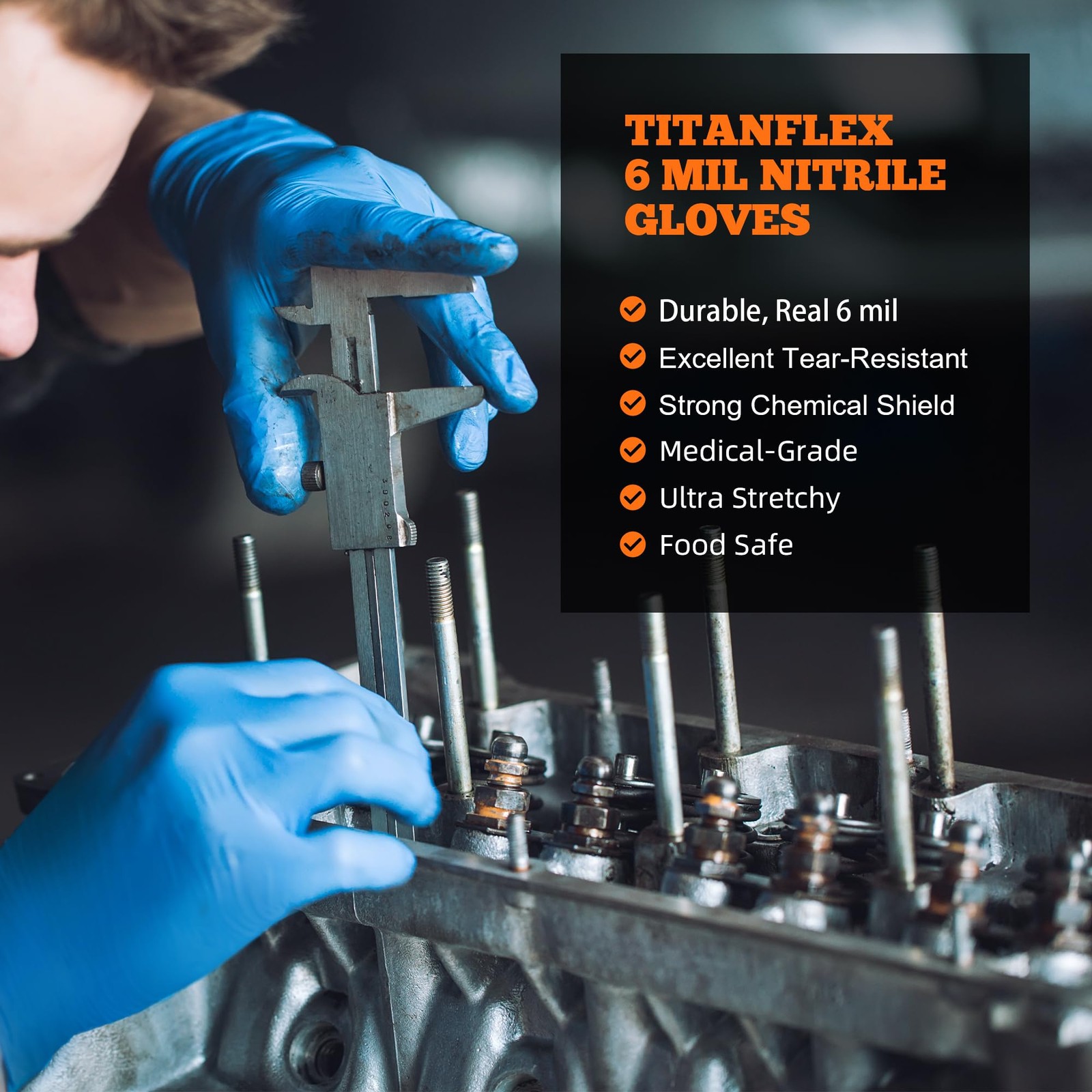 TitanFlex Nitrile Exam Gloves, Blue, 6-mil, XL, Box of 100, Heavy Duty Nitril…