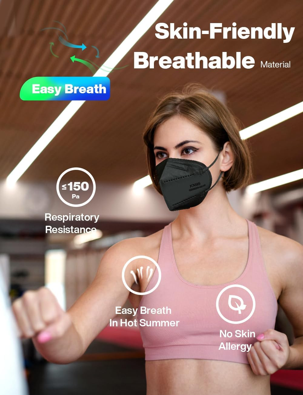 Boncare KN95 Face Masks 50 Pack, Black, 5-Layer Disposable Face Masks, Breathabl