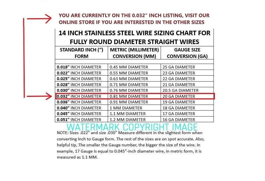 Orthodontic Stainless Steel Straight Lengths .032″ Wire SS 14” Lengths 100 Pack