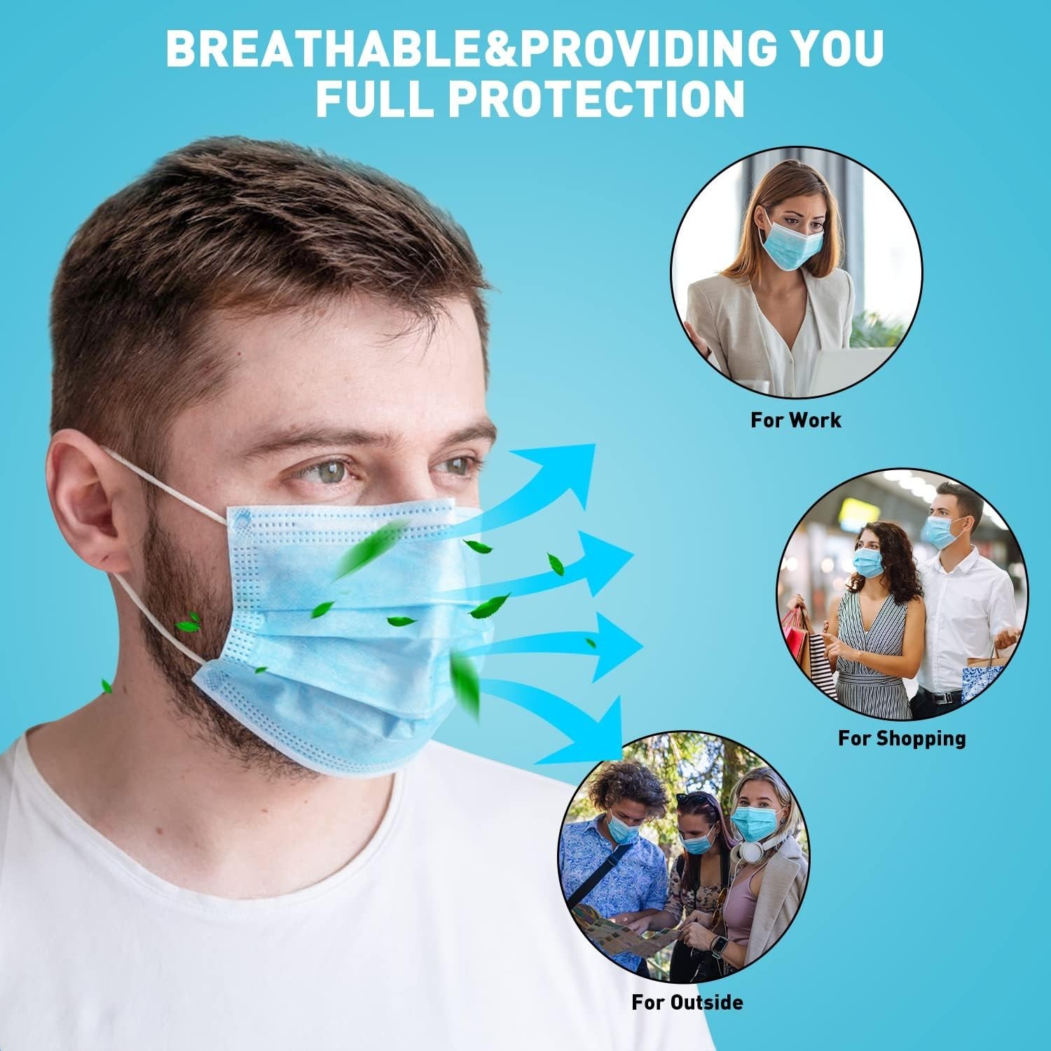 Efficient 3-Ply Blue Disposable Masks – ASTM Level 2, 100 Count, High Filtration