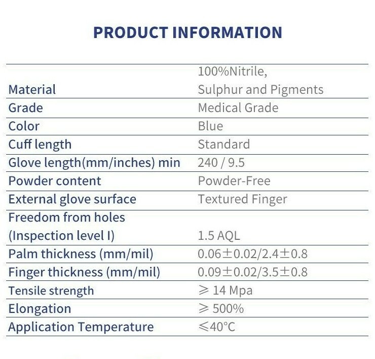 Kingfa Blue Nitrile Exam Gloves, 3 mil Latex & Powder Free – 1000 ct, M/L Sizes