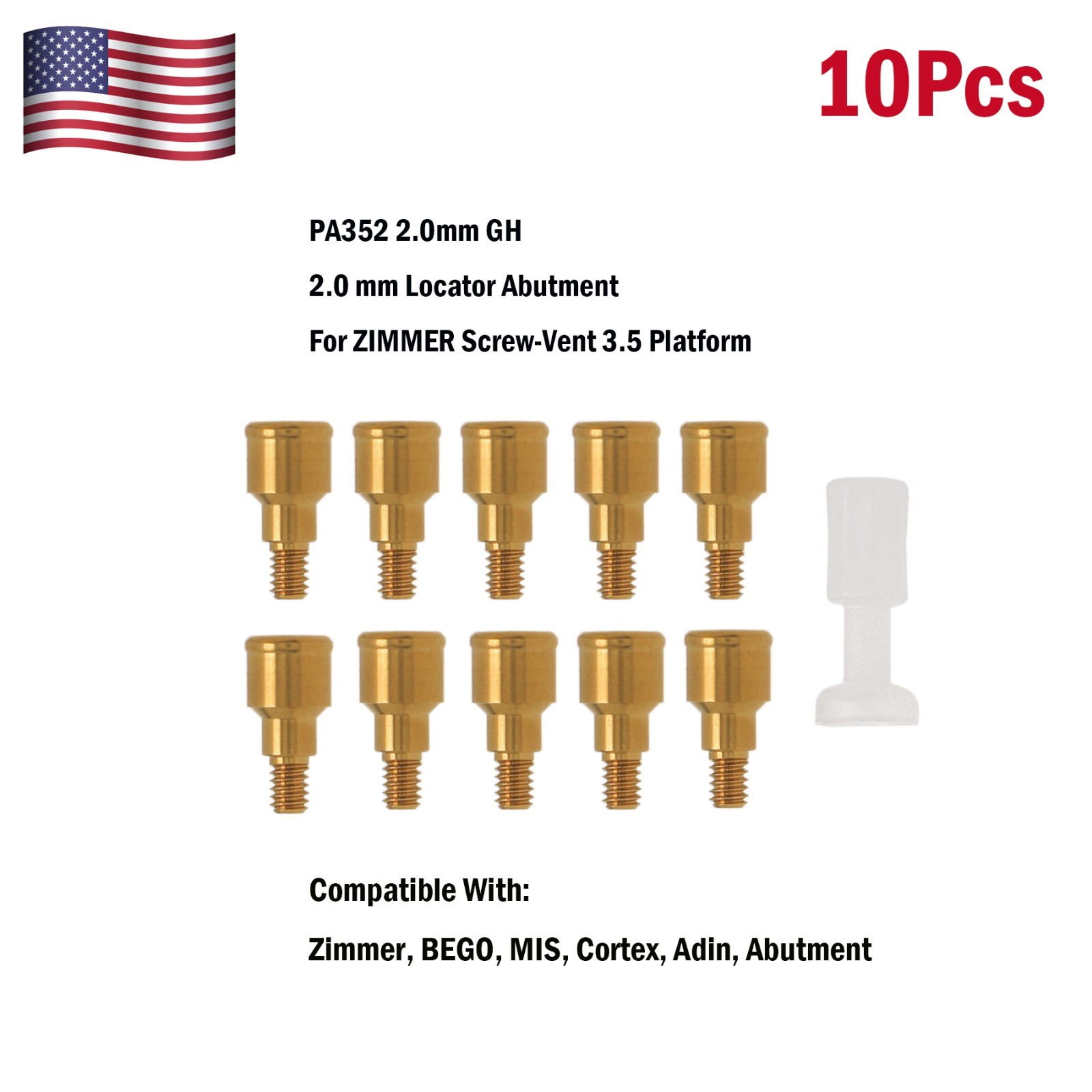 Dental Zest Locator Attachment Abutment for Zimmer ZimVie 3.5mm Implant platform
