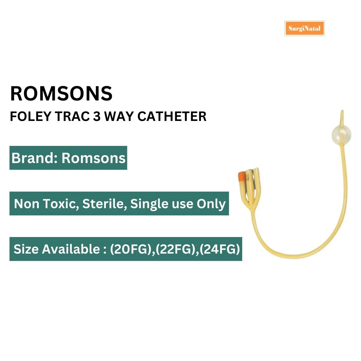 Foley Trac 3 Way, Smooth round tip, Pack of 50 pieces