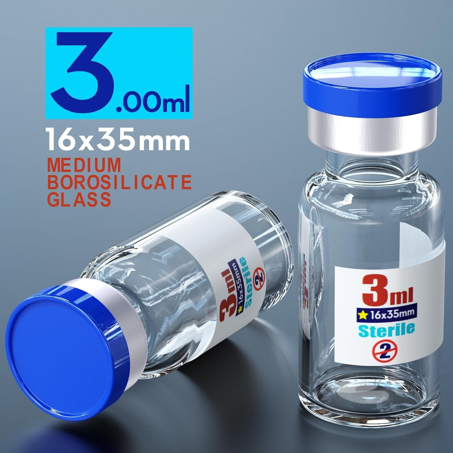 Sterile Glass Vials 3ml with Injection Port Flip Cap 10pcs Medical Vial