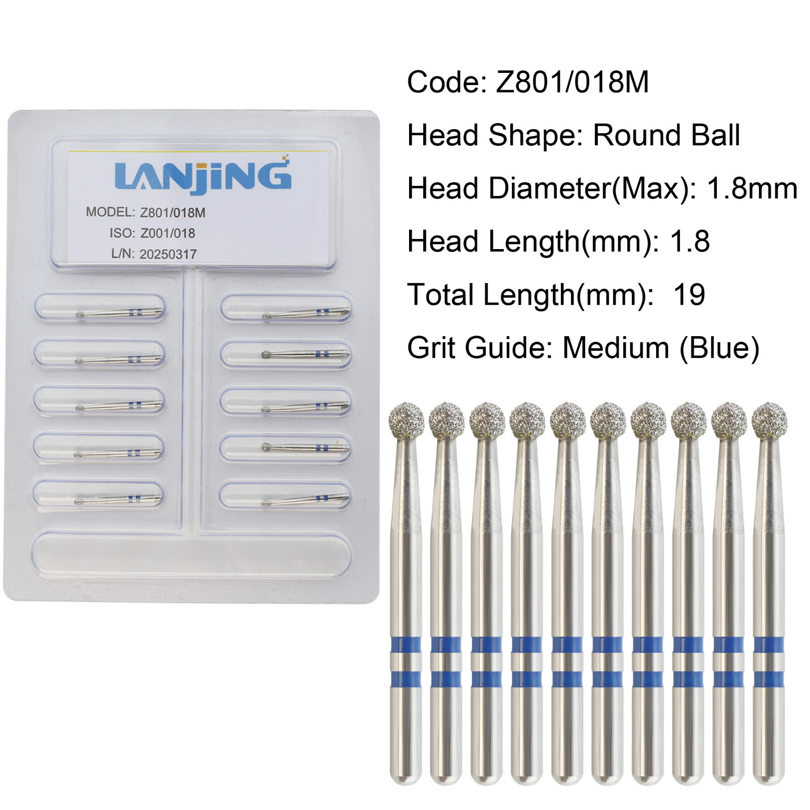 20 Types Zirconia Dental Diamond Burs FG Friction Grip for High Speed Handpiece