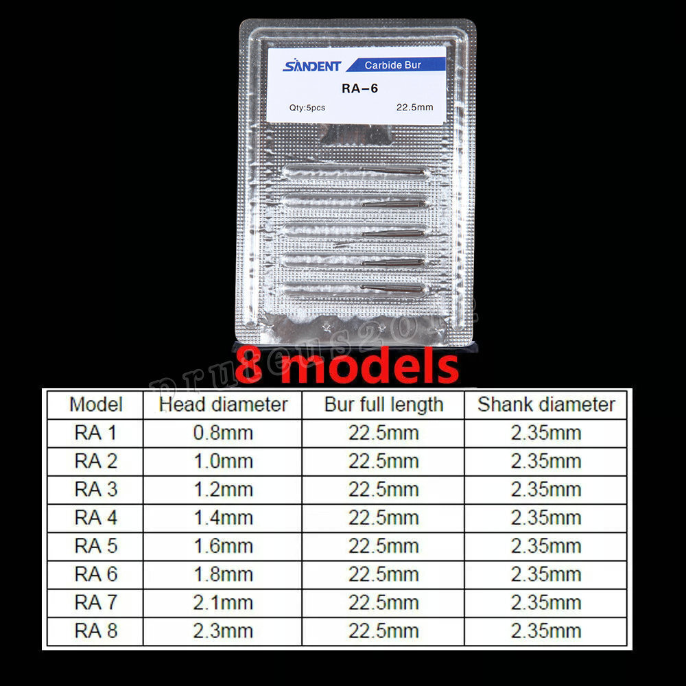 5 Pcs/Pack Dental RA Round Carbide Bur For Slow Speed Latch Type RA 1#-8# Choose