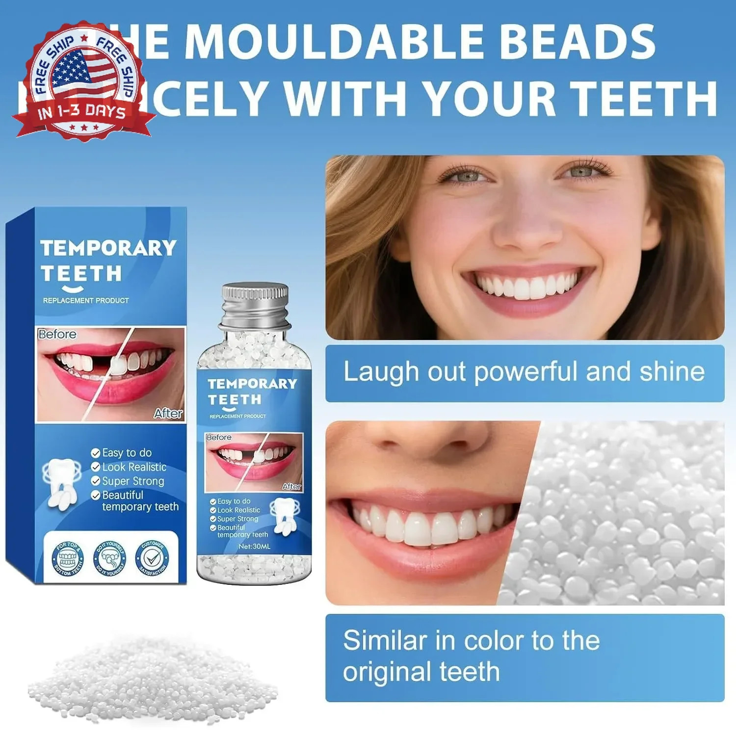 Tooth Repair Kit, Moldable False Teeth Beads for Teeth Repair, Suitable for Miss