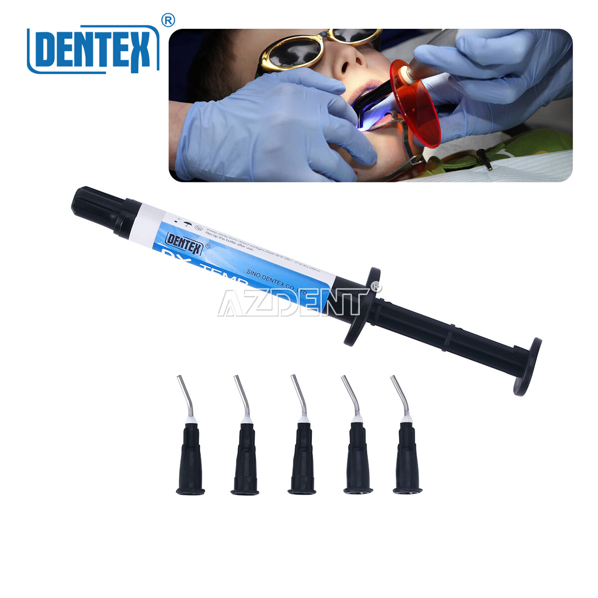 20pack Dentex DX.TEMP Dental Composite Resin 2.5g Temporary Flow Light Cure Blue