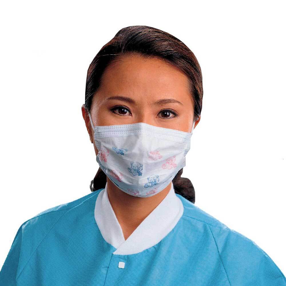 *50-Pieces* Halyard Teddy Bear Print Procedure Face Mask So Soft Earloops 47295