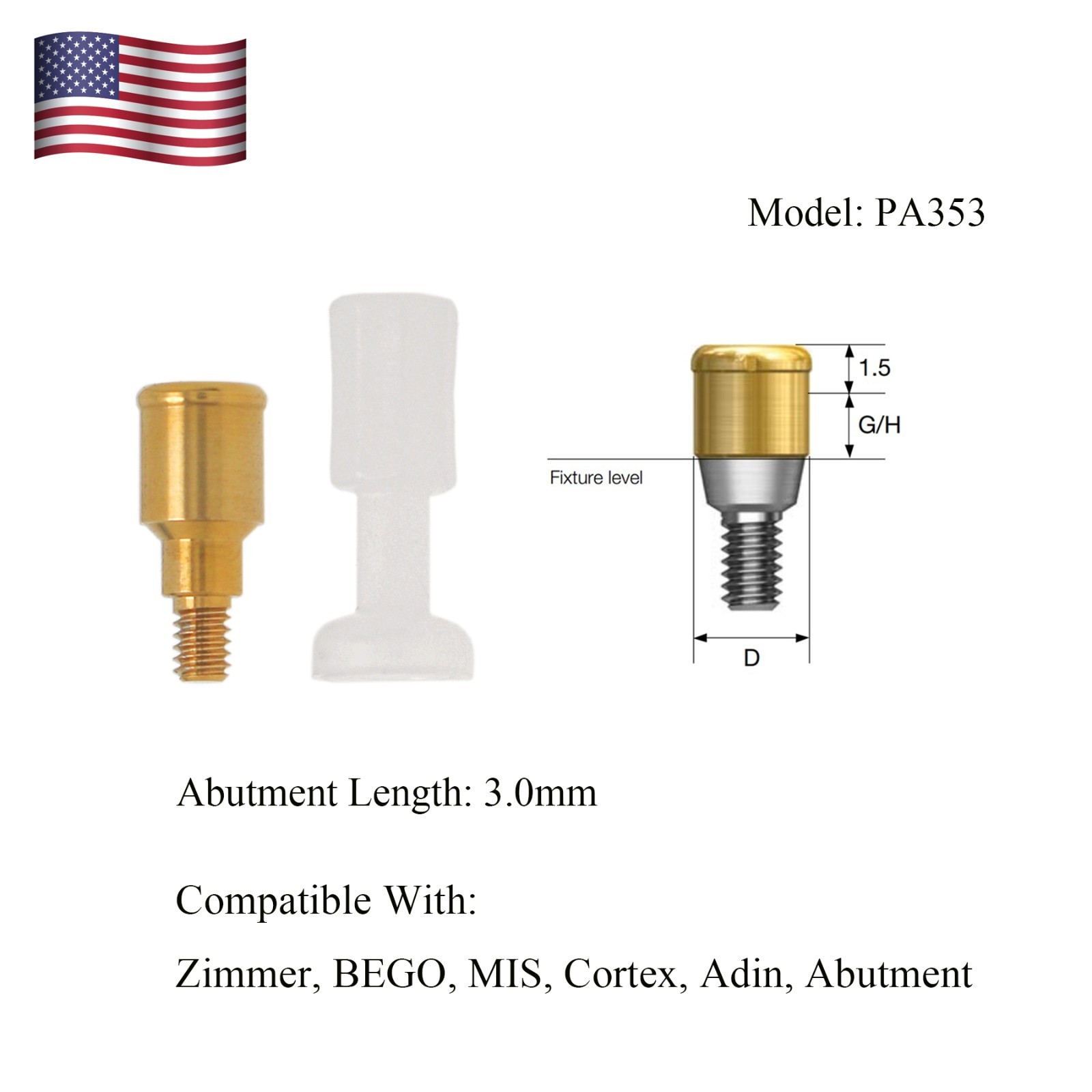 Dental Zest Locator Attachment Abutment for Zimmer ZimVie 3.5mm Implant platform
