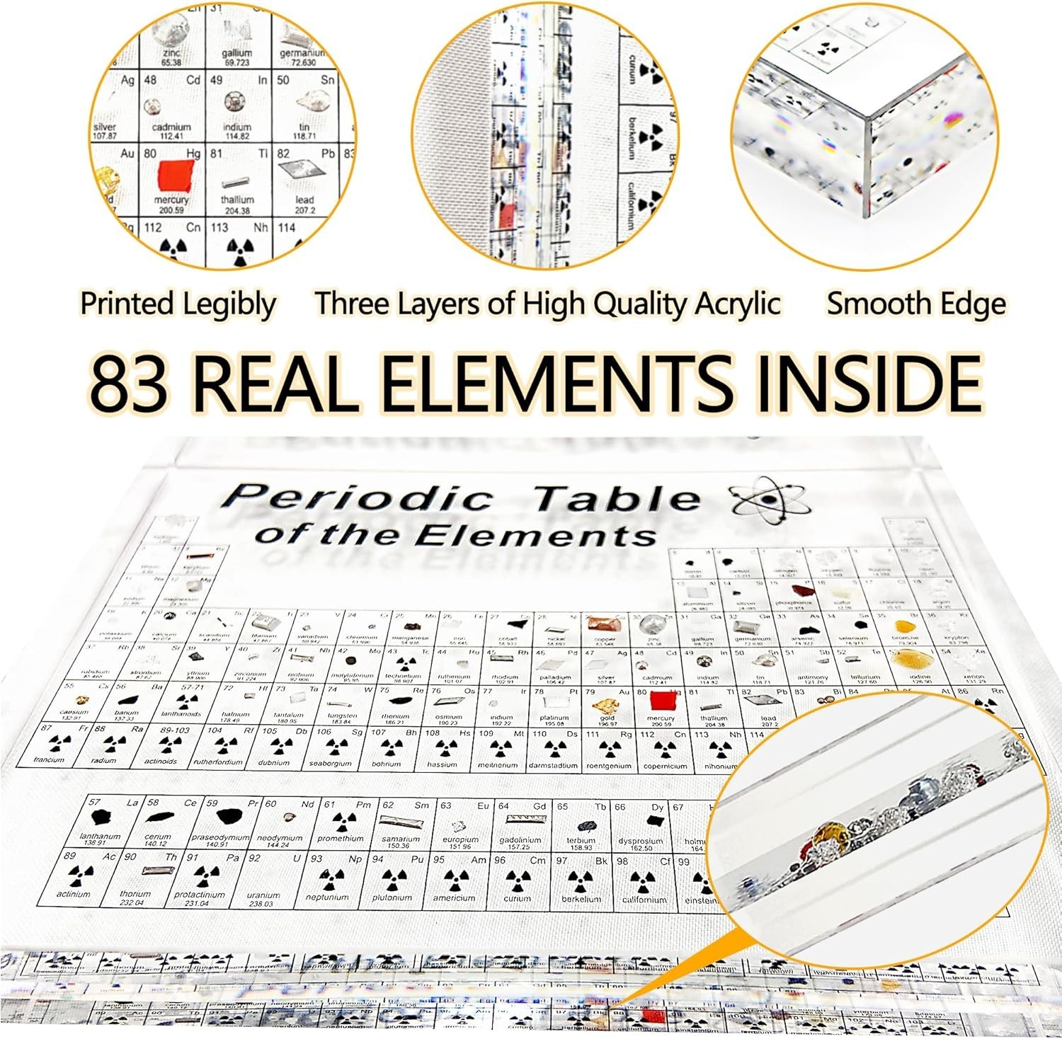 Large Periodic Table of Elements with Real Elements Samples, 8.3 Inch Acrylic…