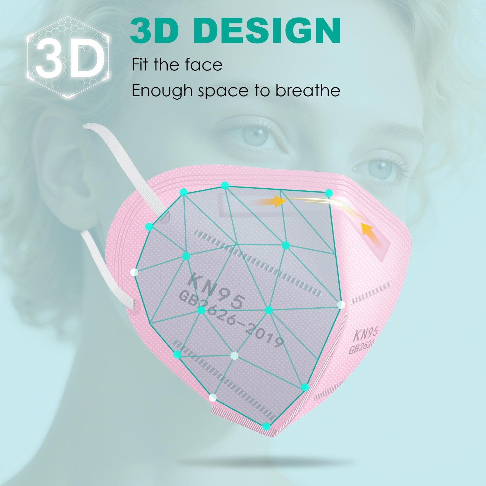 50 Pack 5-Ply KN95 Face Masks, Breathable Disposable Dust Masks for Adults, Pink