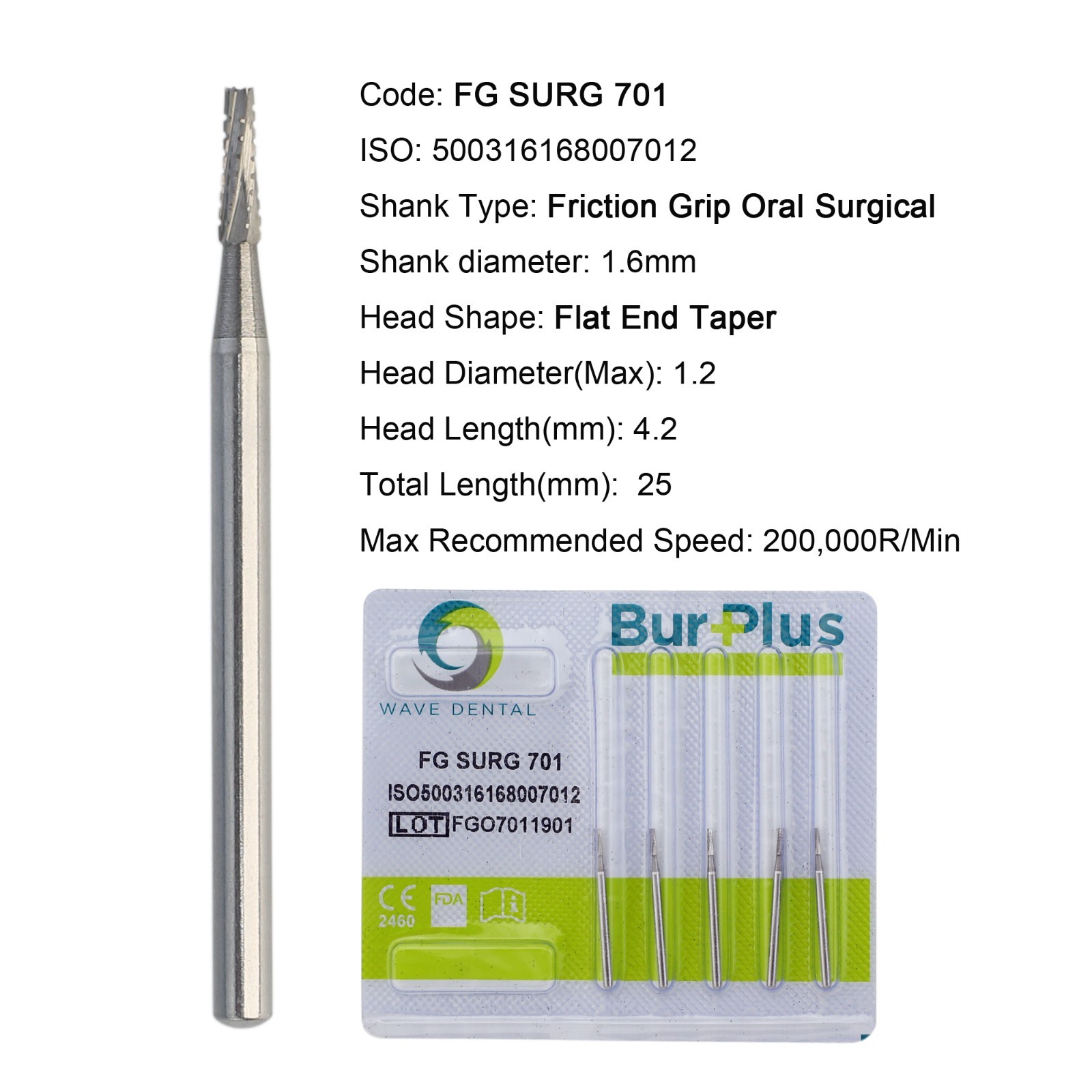 Wave Dental Surgical Burs 25mm Carbide Bur High Speed Round FG SURG 557 702 2 4
