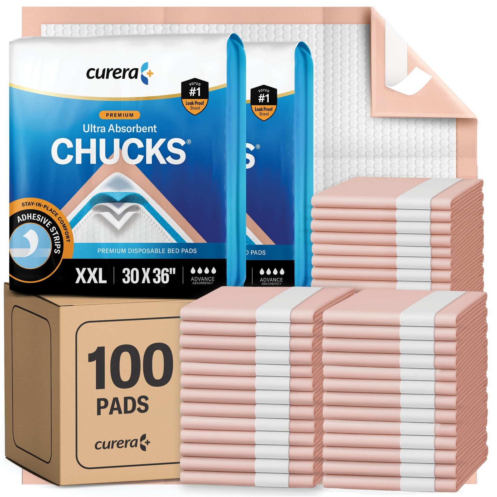 Curera Chucks® Premium Disposable Underpads 30”x36” [100-Count] Ultra Absorbent