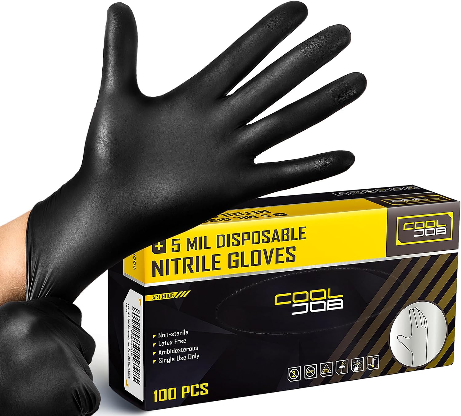 5 Mil Black Disposable Nitrile Gloves for Men, Heavy-Duty for Household Cleaning