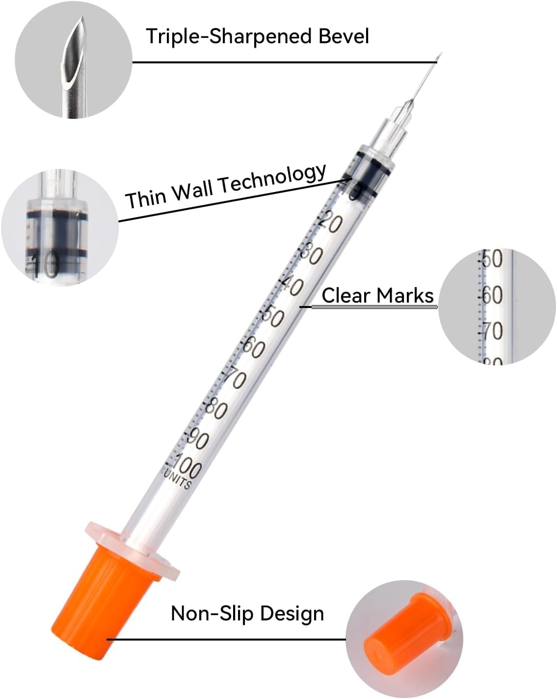 30 Pack U-100 Disposable Syringes with Leak-Proof Design – Precision Measurement