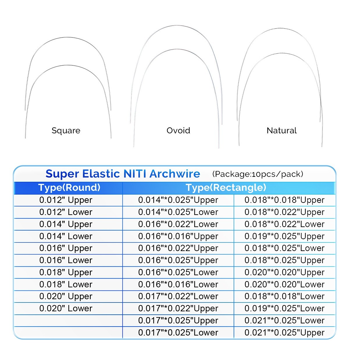 AZDENT Dental Ortho Super Elastic NiTi Archwire Round Square/Ovoid/Natural