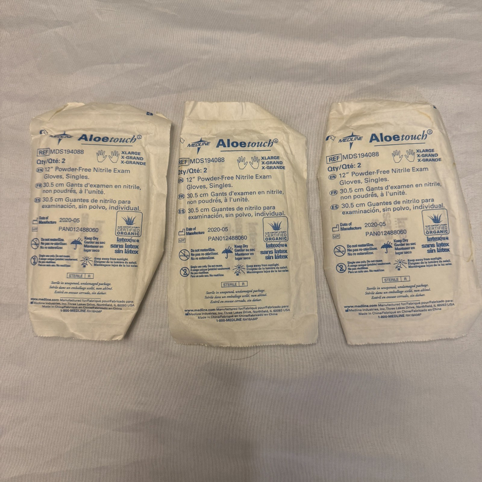 Medline Sterile Aloe Touch XLarge Gloves Non Latex 3 count in pkg (A10-28)