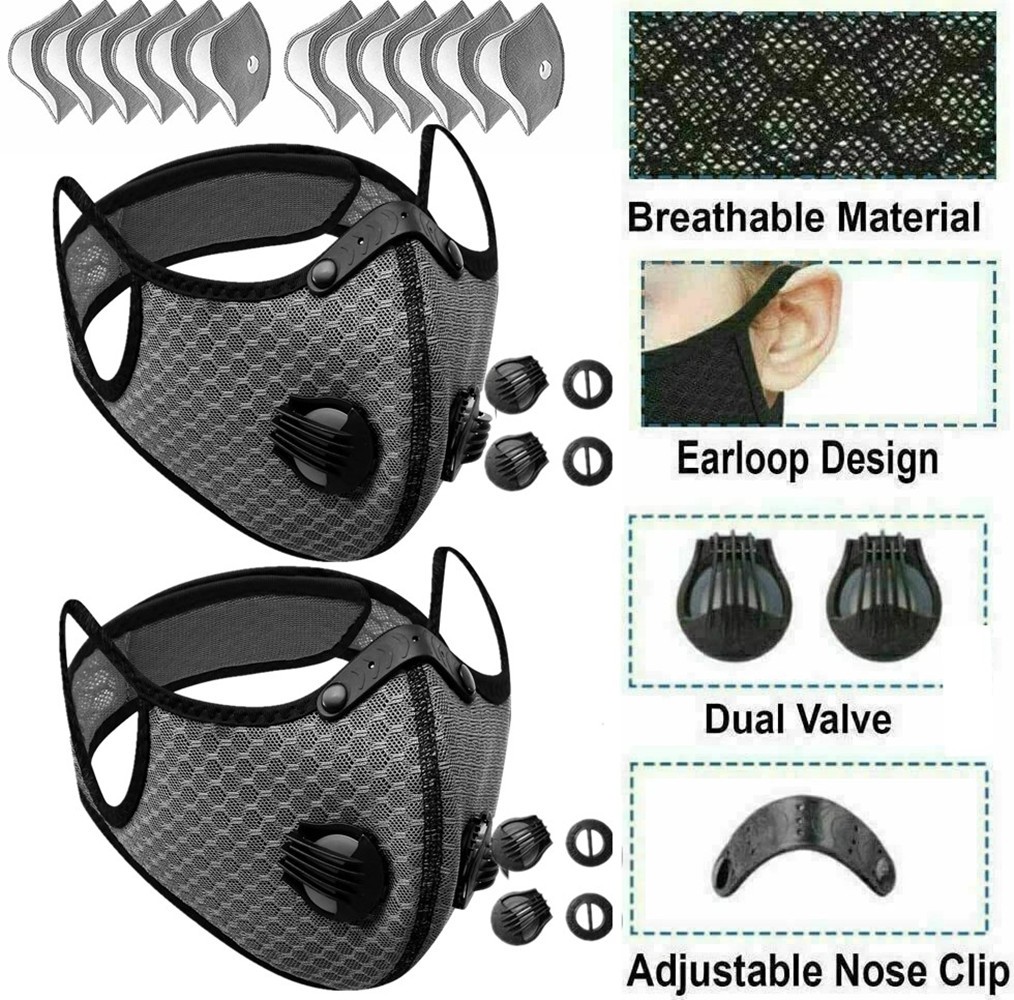 2 Pack Pollution Reusable Facepiece Half Face Shield Respirator Mask W/ Filter