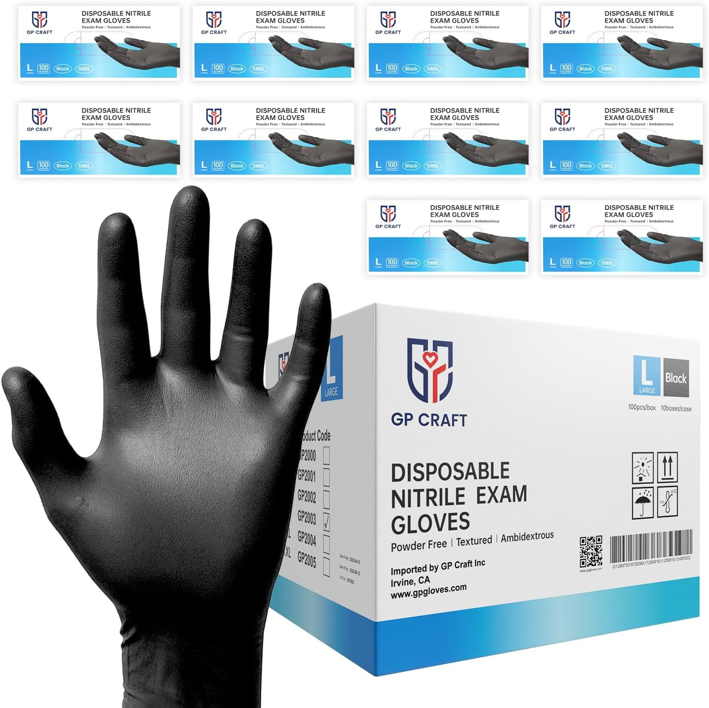 5 Mil Nitrile Gloves Black GP50 – Latex & Powder Free – Disposable – Food Safe –