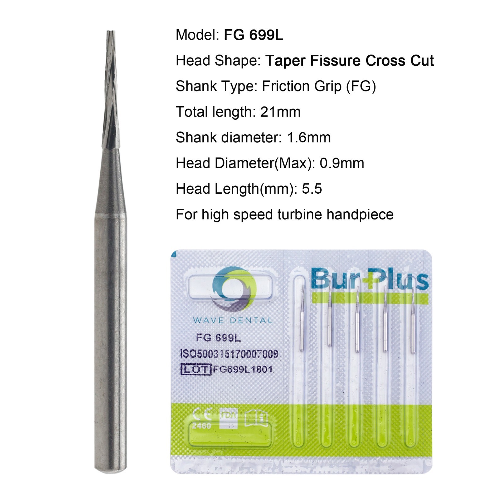 Wave Dental Surgical Burs 25mm Carbide Burs Friction Grip FG 19mm Round Pear 330