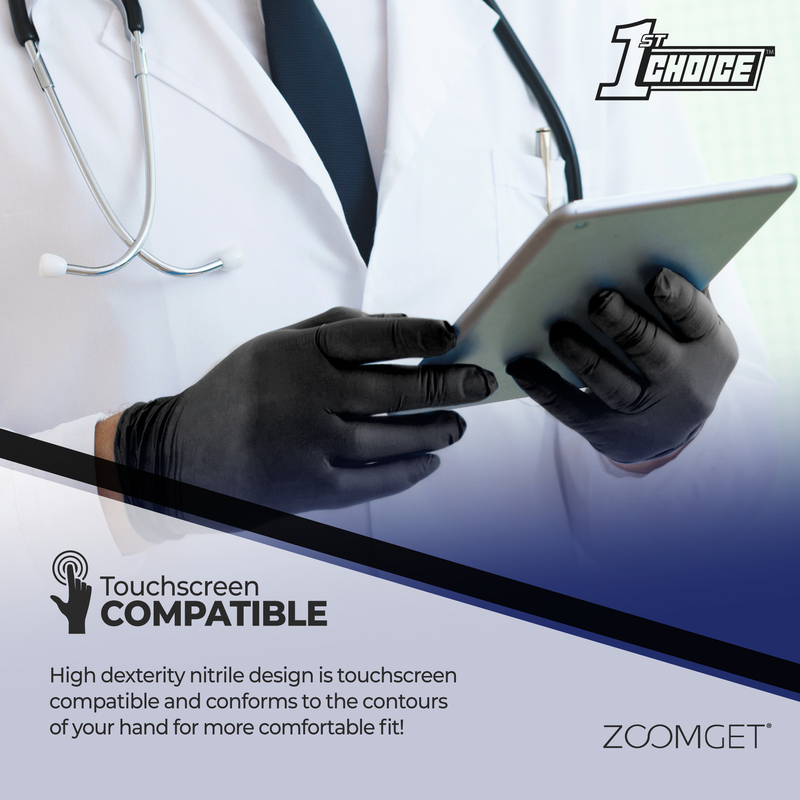 1st Choice Black Nitrile Disposable Exam Gloves 3 Mil, Latex and Powder-Free,