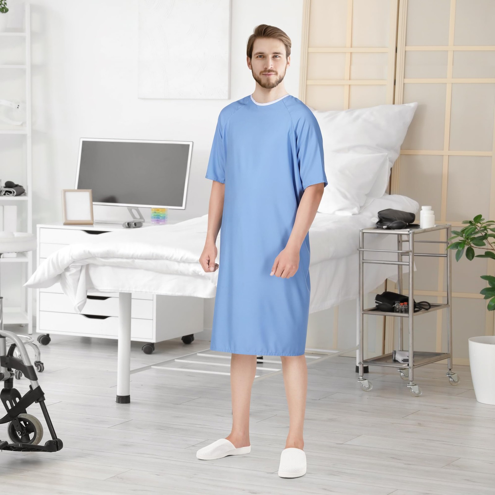 Men’s Hospital Gown Soft and Comfortable Patient Gown X-Small-Small Ciel Blue