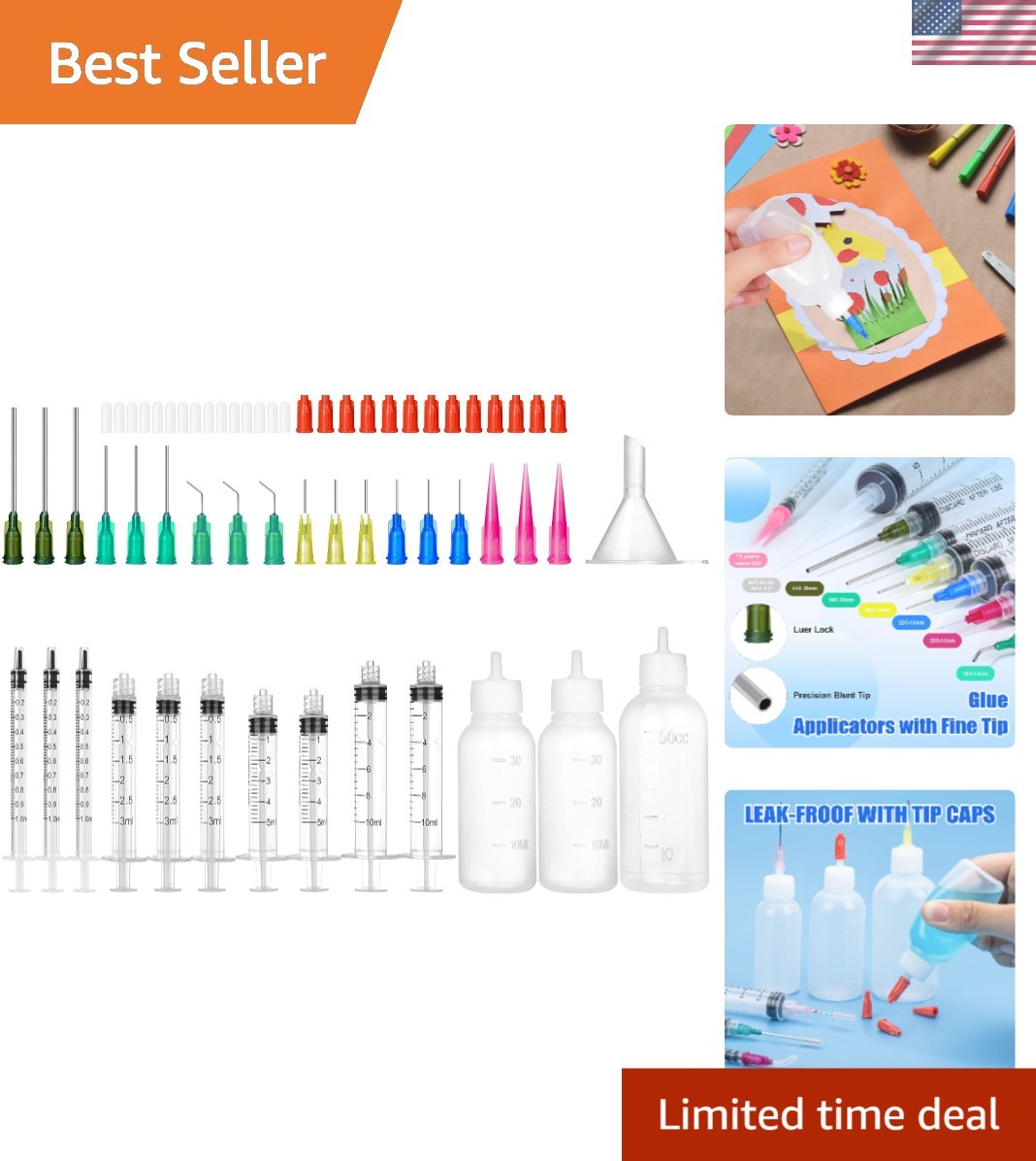Glue Applicator Syringe with Blunt Tip Needle and Cap, for Liquid, Glue, Ink,