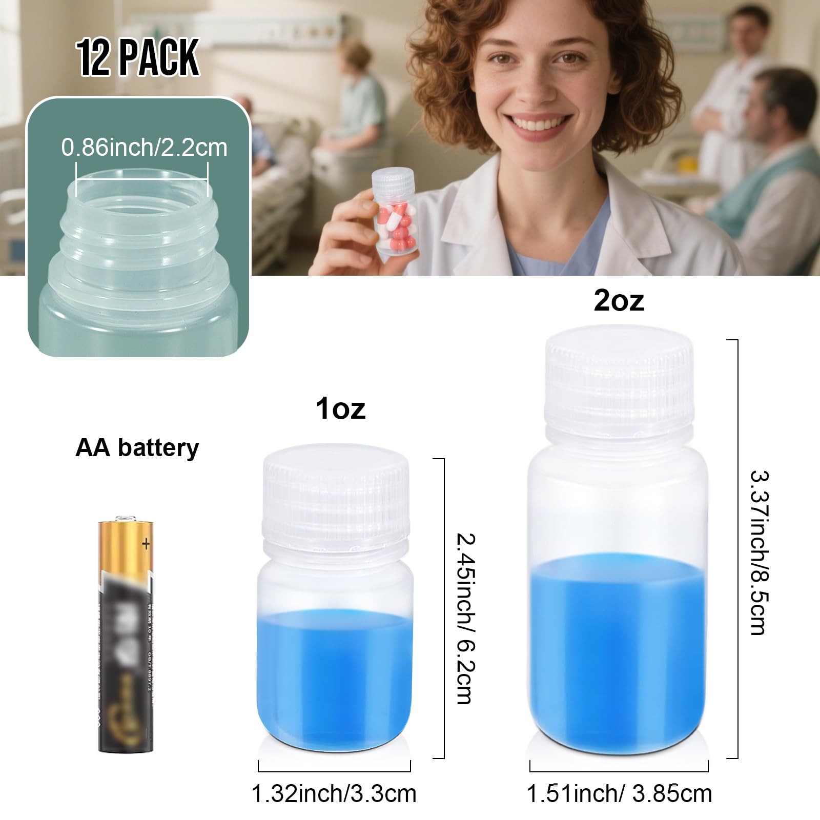 UMETASS 12 Pack 2oz Plastic Bottles with Lids – Wide Mouth 60ML, Transparent