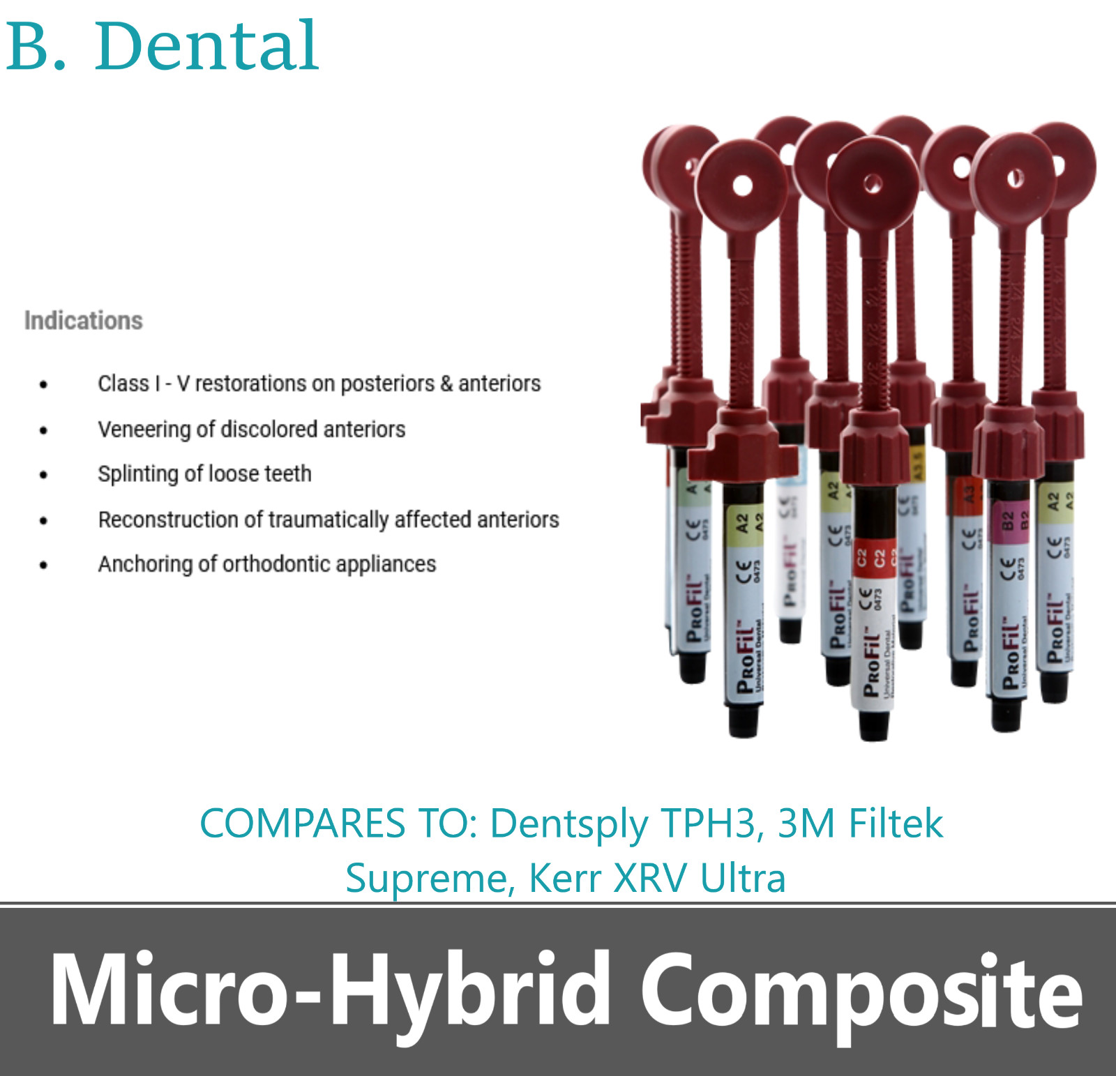 Dental Silmet ProFil Micro Hybrid Composite Universal All Shades – Syringe 4g.