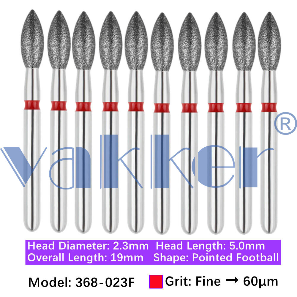 10pc Vakker Dental FG Football Egg Shape Diamond Burs for High Speed Handpiece