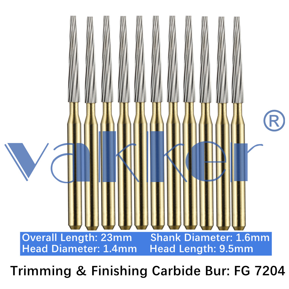 10/Pack Dental Trimming & Finishing Gold Carbide Burs Round Needle Egg Shape