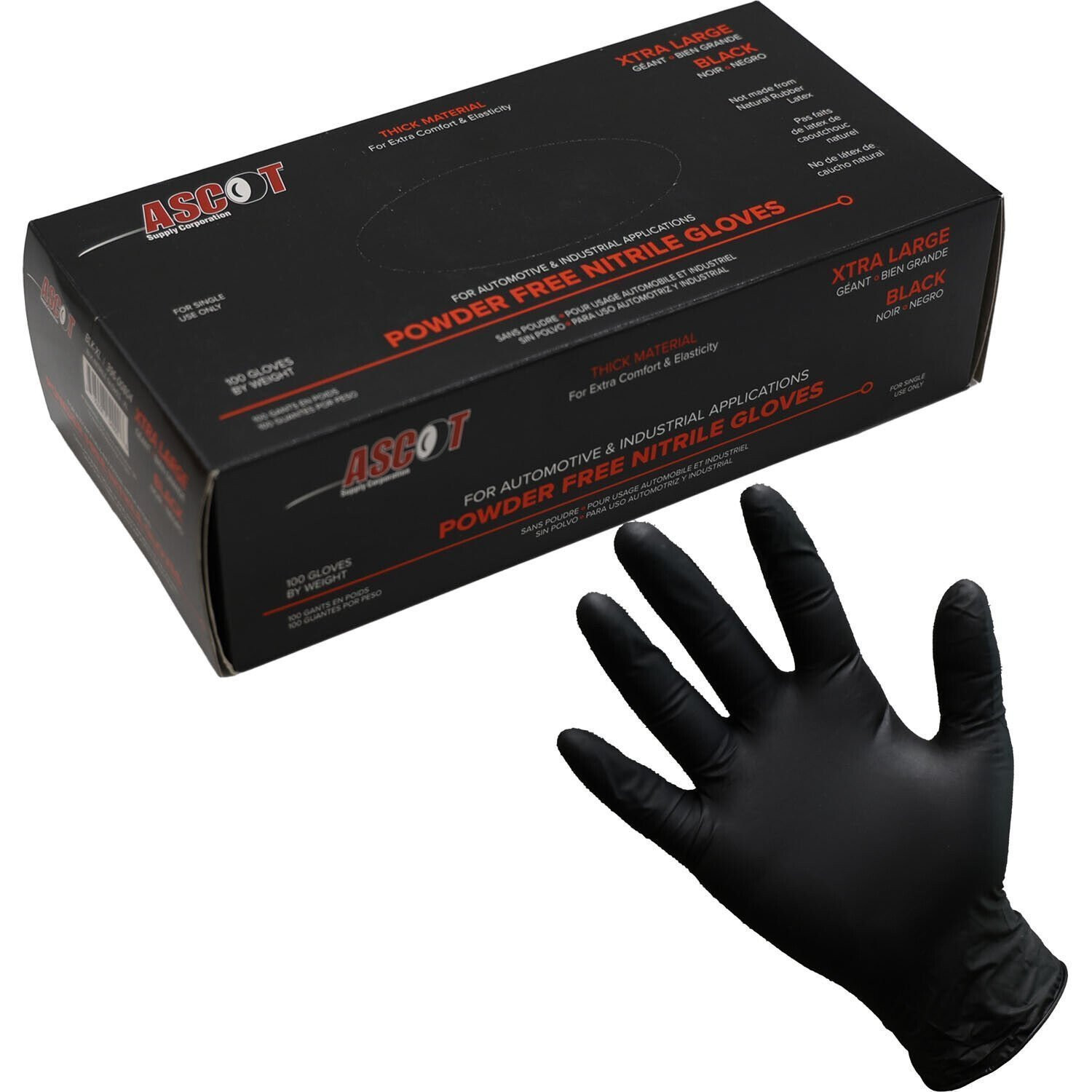 Ascot Powder Free Nitrile Gloves 5 Mil Black X-Large – Box of 100