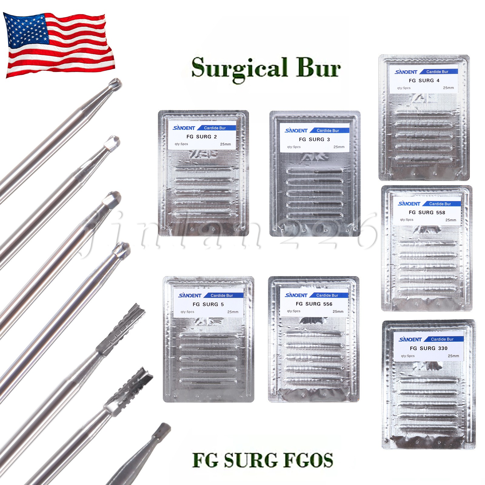 FGOS FGXL Dental Surgical Carbide Burs 25mm Cross Cut Flat End Taper Fissure
