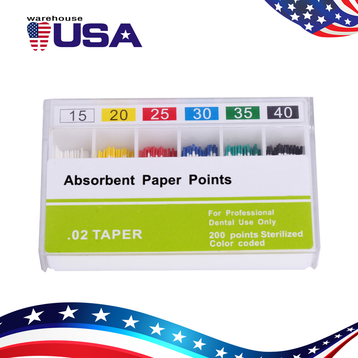 10 Packs Dental Root Canal Absorbent Paper Points Taper 0.02 15-40# Endodontic