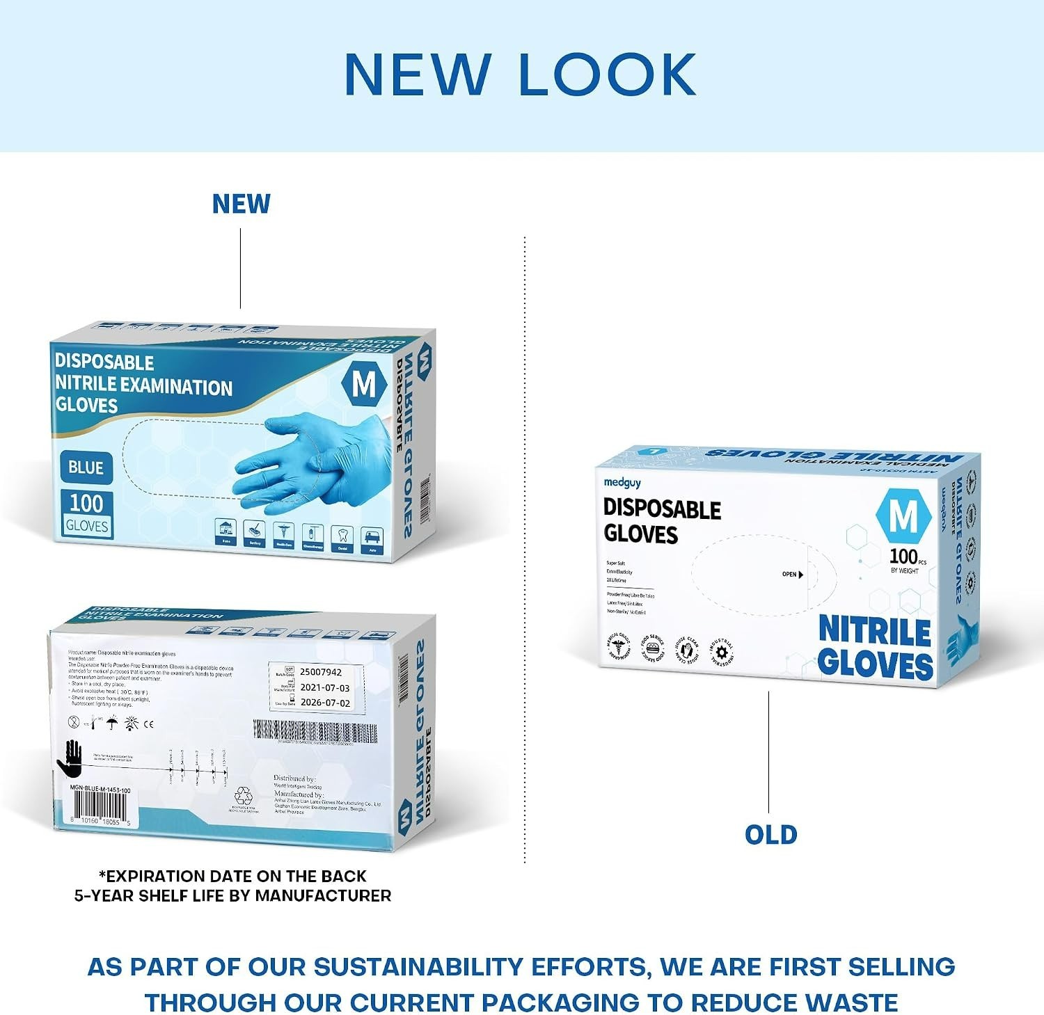 Blue Nitrile Disposable Exam Gloves – 4.5 Mil, 100 Count, Latex-Free & Food-Safe