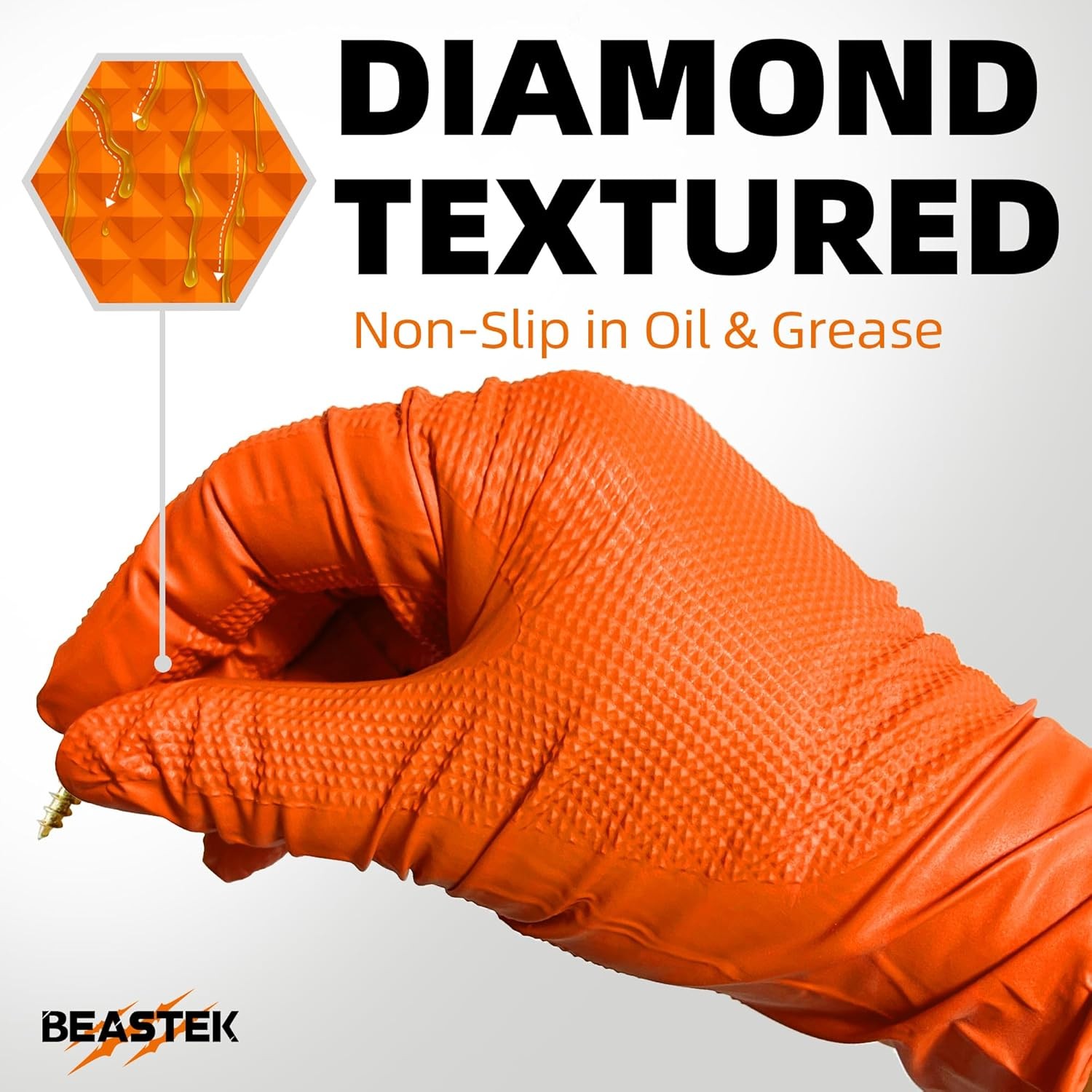 Orange Nitrile Gloves 8Mil Disposable Diamond Texture Latex & Powder-Free 50Pc