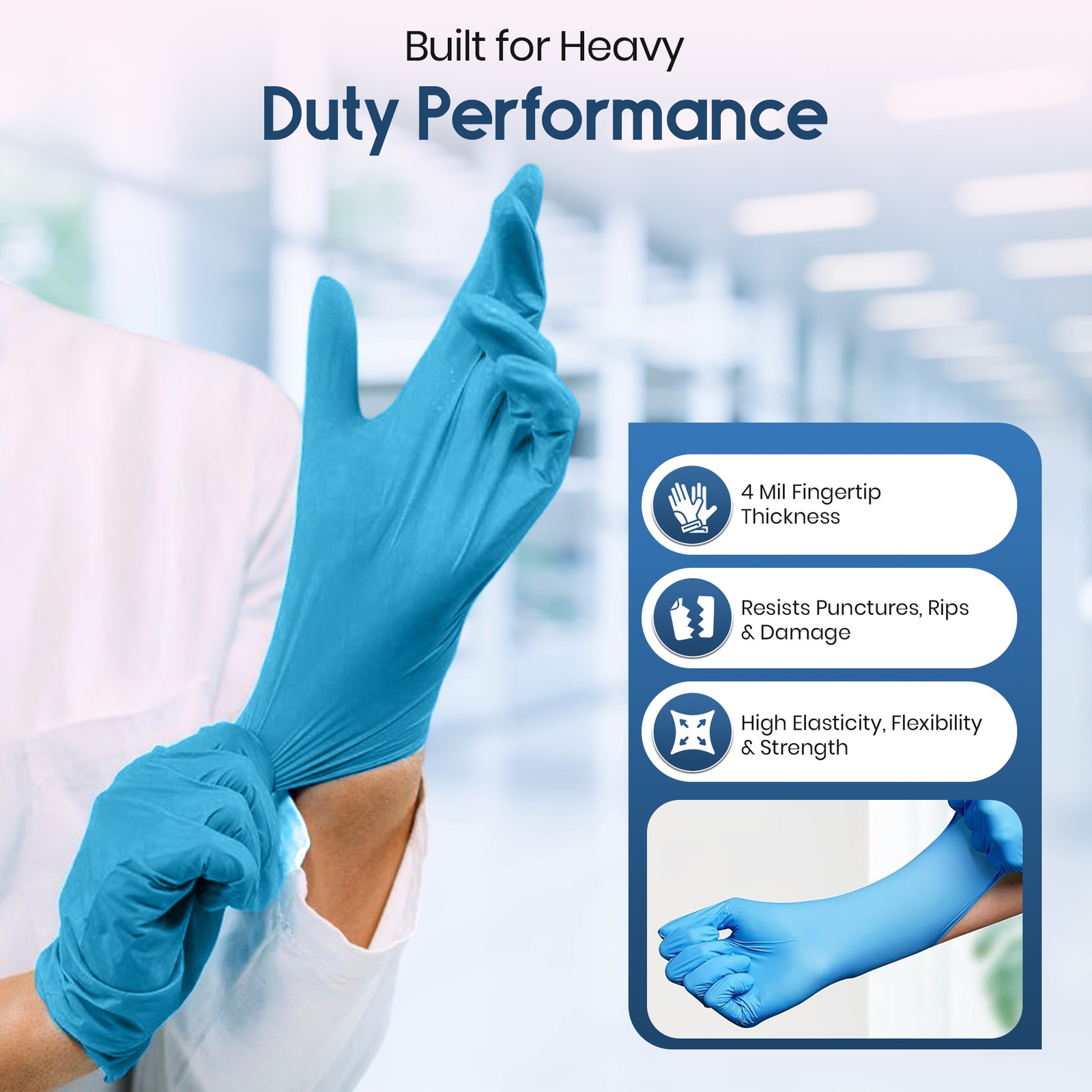 Nitrile Disposable Gloves 4 Mil Powder Free Latex Free Exam Medical Blue